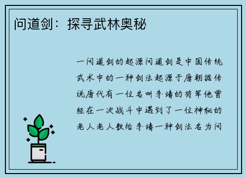 问道剑：探寻武林奥秘